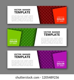 Vector graphic design banner backgrounds in three different colors. Paper origami style.