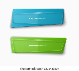 Vector graphic design banner backgrounds in three different colors. Paper origami style.