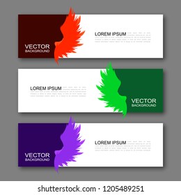 Vector graphic design banner backgrounds in three different colors. Paper origami style.