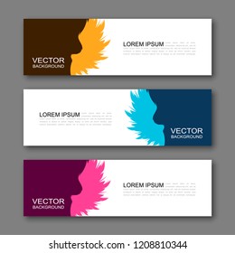 Vector graphic design banner backgrounds in three different colors. Paper origami style.