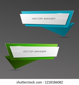 Vector graphic design banner backgrounds in two different colors. Paper origami style. Abstract pointer