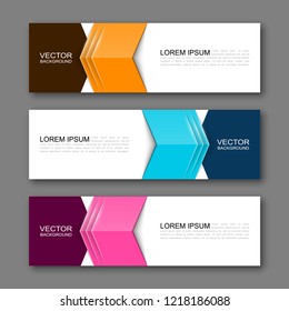 Vector graphic design banner backgrounds in three different colors. Paper origami style.