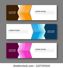 Vector graphic design banner backgrounds in three different colors. Paper origami style.