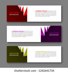 Vector graphic design banner backgrounds in three different colors. Paper origami style.