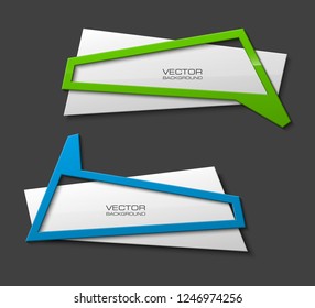 Vector graphic design banner backgrounds in two different colors. Paper banner origami style. Abstract pointer