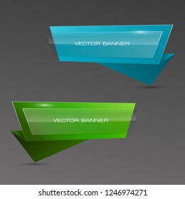 Vector graphic design banner backgrounds in two different colors. Paper origami style. Abstract pointer