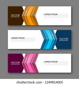 Vector graphic design banner backgrounds in three different colors. Paper origami style.