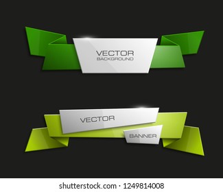 Vector graphic design banner backgrounds in two different colors. Paper banner origami style. Abstract pointer