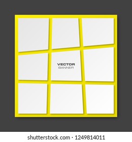 Vector graphic design banner backgrounds, nine pieces parts different colors. Paper origami style