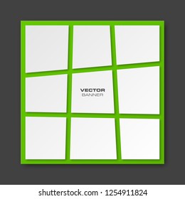 Vector graphic design banner backgrounds, nine pieces parts different colors. Paper origami style