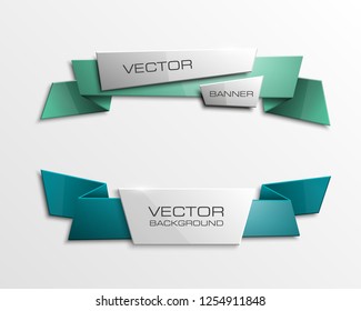 Vector graphic design banner backgrounds in two different colors. Paper banner origami style. Abstract pointer