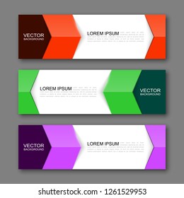 Vector graphic design banner backgrounds in three different colors. Paper origami style.