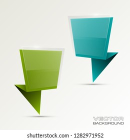 Vector graphic design banner backgrounds in two different colors. Paper banner origami style. Abstract pointer