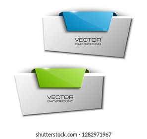 Vector graphic design banner backgrounds in two different colors. Paper banner origami style. Abstract pointer