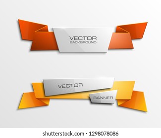 Vector graphic design banner backgrounds in two different colors. Paper banner origami style. Abstract pointer