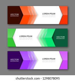 Vector graphic design banner backgrounds in three different colors. Paper origami style.