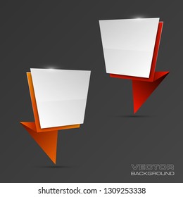 Vector graphic design banner backgrounds in two different colors. Paper banner origami style. Abstract pointer