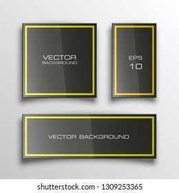Vector graphic design banner backgrounds in three different colors. Paper square banner origami style. Abstract pointer