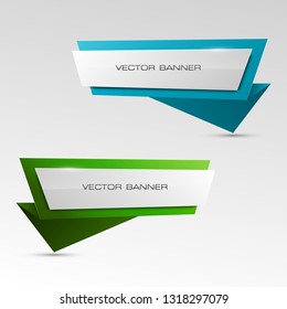 Vector graphic design banner backgrounds in two different colors. Paper origami style. Abstract pointer