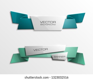 Vector graphic design banner backgrounds in two different colors. Paper banner origami style. Abstract pointer