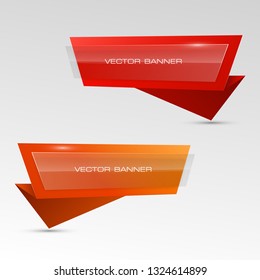 Vector graphic design banner backgrounds in two different colors. Paper origami style. Abstract pointer
