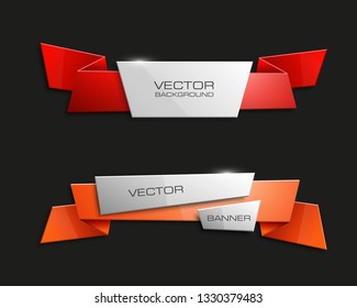 Vector graphic design banner backgrounds in two different colors. Paper banner origami style. Abstract pointer