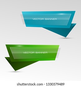 Vector graphic design banner backgrounds in two different colors. Paper origami style. Abstract pointer