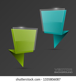 Vector graphic design banner backgrounds in two different colors. Paper banner origami style. Abstract pointer