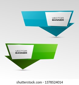 Vector graphic design banner backgrounds in two different colors. Paper origami style. Abstract pointer