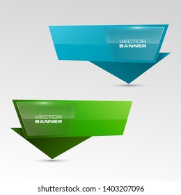 Vector graphic design banner backgrounds in two different colors. Paper origami style. Abstract pointer