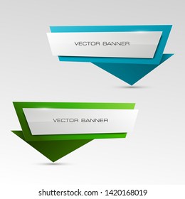 Vector graphic design banner backgrounds in two different colors. Paper origami style. Abstract pointer