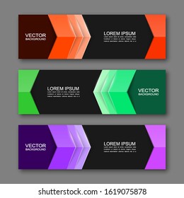 Vector graphic design banner backgrounds in three different colors. Paper origami style.