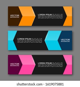 Vector graphic design banner backgrounds in three different colors. Paper origami style.