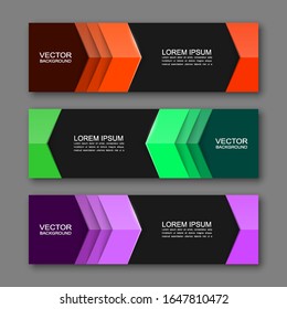 Vector graphic design banner backgrounds in three different colors. Paper origami style.