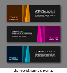 Vector graphic design banner backgrounds in three different colors. Paper origami style.