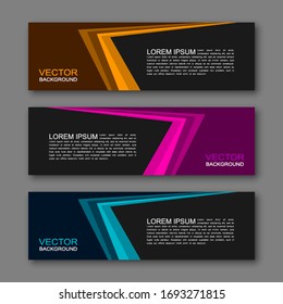 Vector graphic design banner backgrounds in three different colors. Paper origami style.