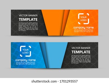 Vector graphic design banner backgrounds in three different colors. Paper origami style.