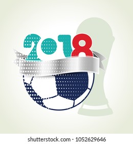 Vector graphic design of banner with soccer ball and winner trophy. 