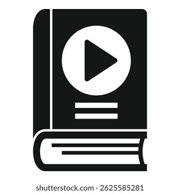 Design gráfico vetorial de ícone de conceito de livro de áudio preto e simples para elearning, educação digital, podcast on-line, literatura e leitura multimídia