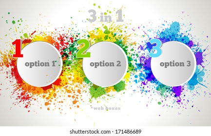 Vector Graphic Design Button and Labels Template. Color paint splashes gradient option banners