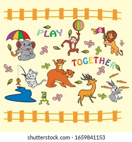 Vector graphic design for children's animal motifs.