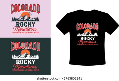 Vector graphic design for Colorado Rocky Mountains themed t-shirt