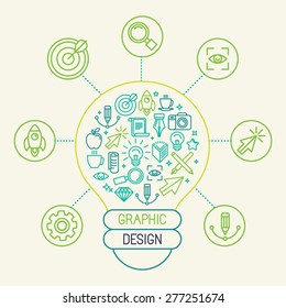 Vector graphic design concept and infographic design elements in trendy linear style - creation process and innovation