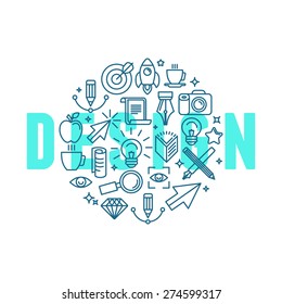 Vector graphic design concept in linear style - icons and signs 