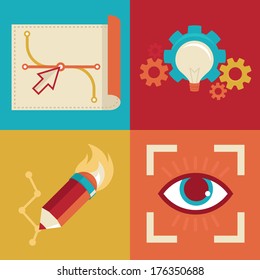 Vector graphic design concepts and icons in flat trendy style - visual thinking and creation