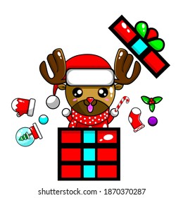 
Vektorgrafik-Design süßer Hirsche und Weihnachtsgeschenkbox