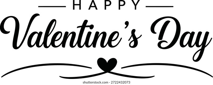 Ein Vektorgrafik-Design mit einem Text zum "Happy Valentine's Day" mit einem Herz und dekorativen Linien, ideal für Valentinstag-Feiern und romantische Grüße.