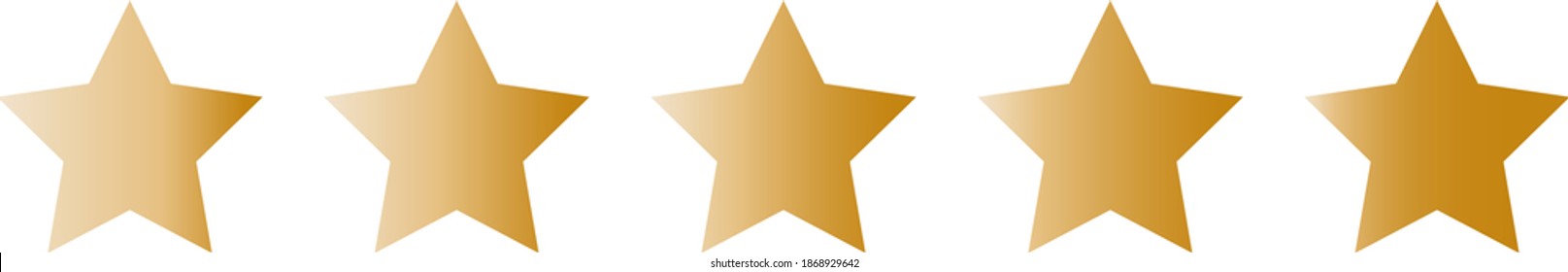 Vector graphic design of five stars raiting review for customer feedback. Gold metallic gradient. Banner, background, online shopping
