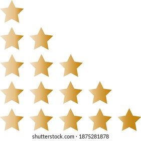 Vector graphic design of five stars raiting review for customer feedback. Gold metallic gradient. Banner, background, online shopping