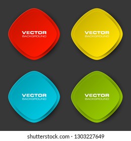 Vector graphic design four rounded banner backgrounds in different colors. Paper flat banner origami style. Abstract pointer banner